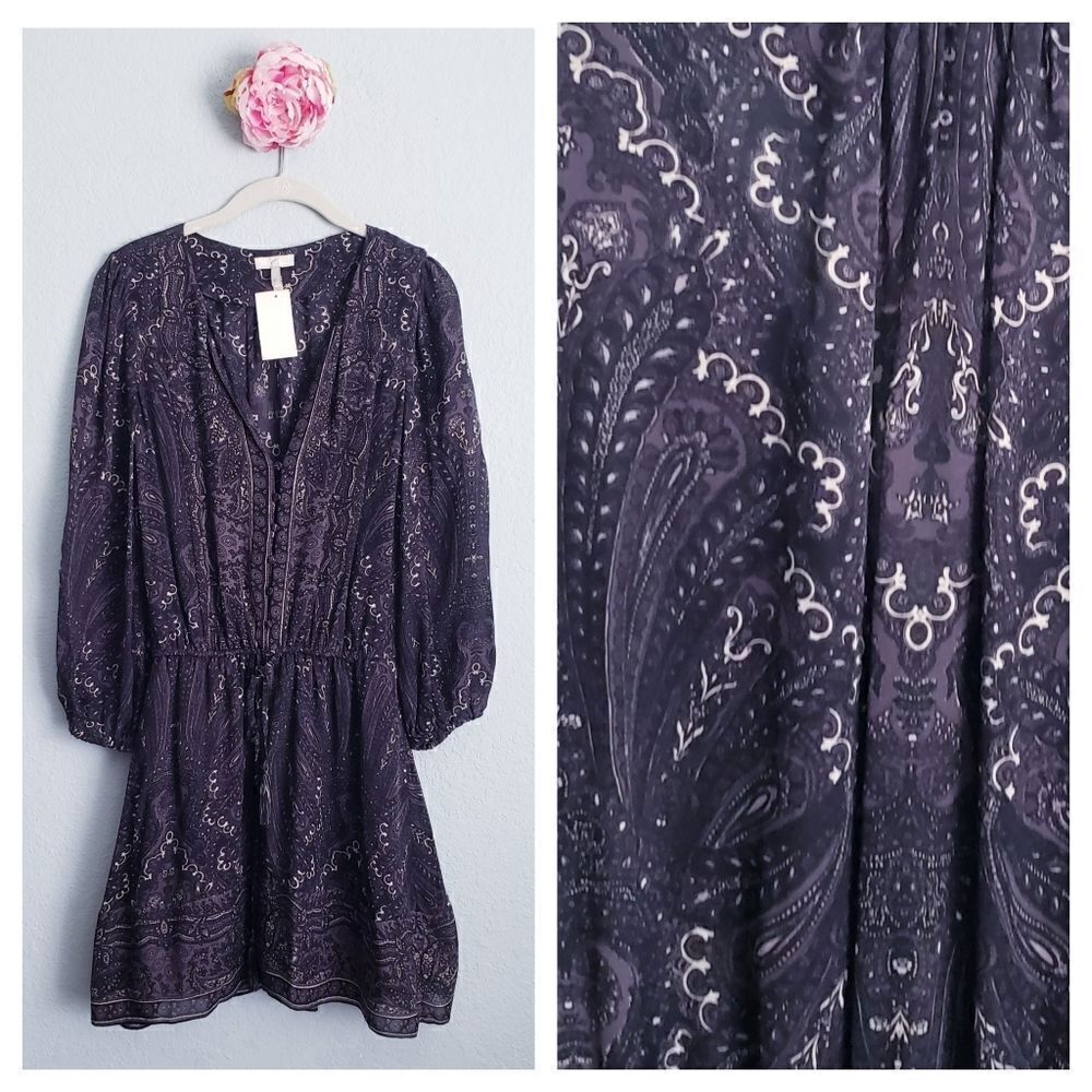 Joie Black Paisley Silk Long Sleeve Dress